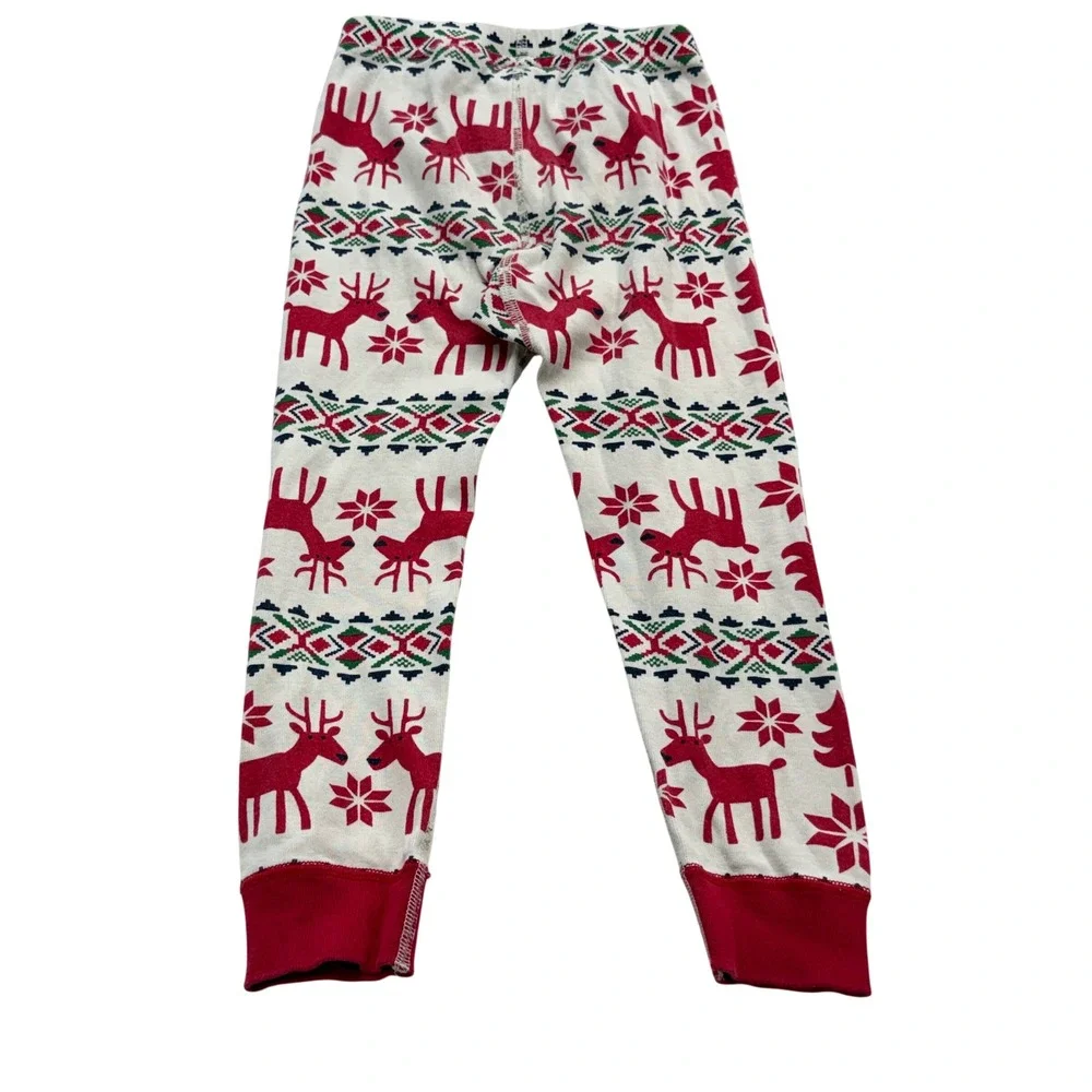 Hanna‎ Andersson Reindeer Fair Isle Long John Pajama Pants Kids 4 Red White